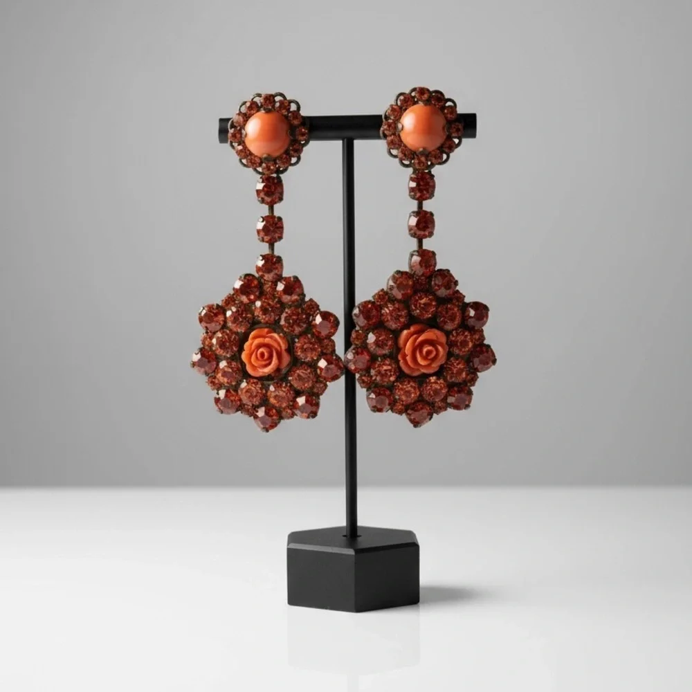 Dimitriadis Anthropologie Dangling Rose Earrings EUC